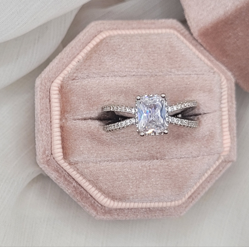 Radiant Cushion-Cut Diamond Engagement Ring with Split Pavé Band